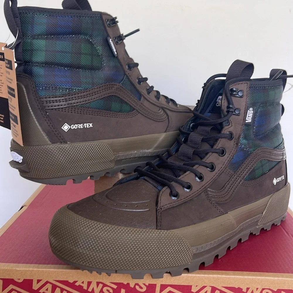 Vans Men’s Sk8-Hi Gore-Tex Mte-3 Tech Plaid Brown/Green VN0A5111BGS Boots Sneak